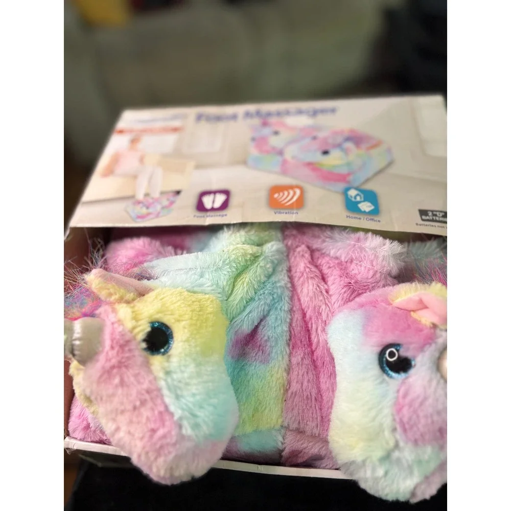 HealthTouch Unicorn Foot Massager Rainbow Tie Dye Plush Vibrating New